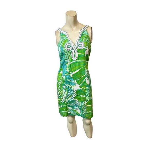 Lilly Pulitzer Green Sheen Fronds Placed Tessa Shift Dress Style 20055 Size 0 - Picture 3 of 7
